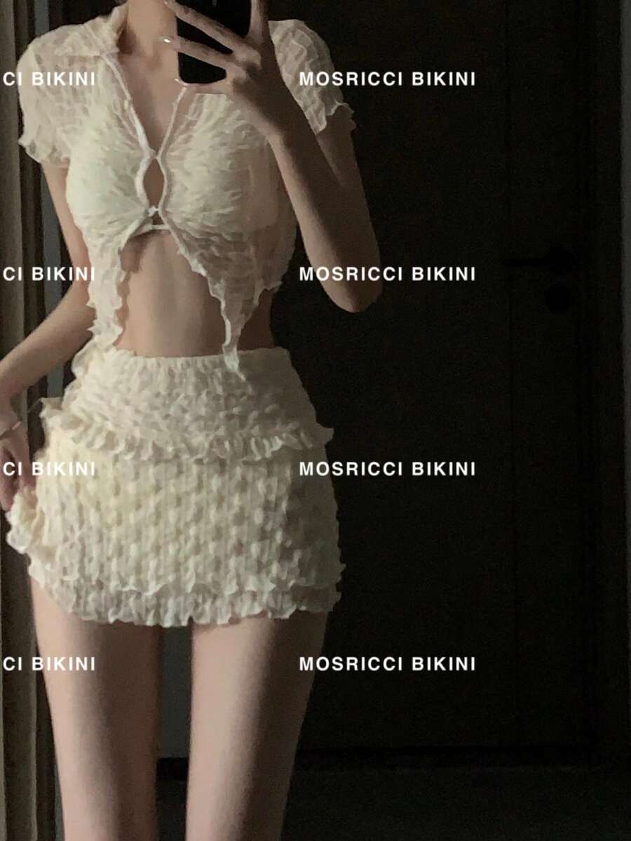 Swim Gear Sets - 9487 Beige Three-piece Set - View 1