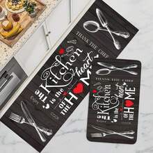 1&2&3 Pcs "Kitchen Is The Heart Of The Home" Polyester Non-Slip Floor Mat With Knife & Fork Design - Lightweight, With Non-Slip BackingDurable, Ideal For Indoor & Outdoor Use, Kitchen Decor Mat|Festive Kitchen Mat|Polyester Mat, Kitchen Decor