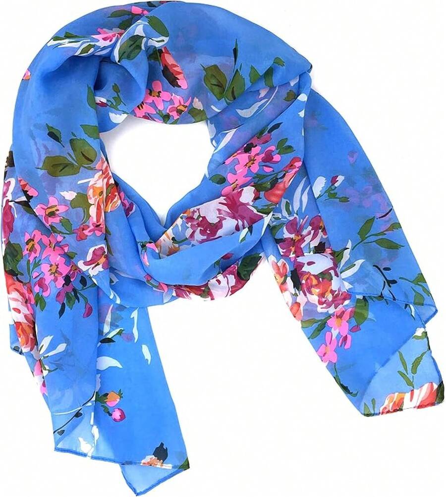 ™ Fashionable Soft Chiffon Scarfhalloween - 花卉/藍色 - 查看 1