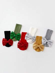 Wrenababy 女童百搭舒适袜子，可爱蝴蝶结设计公主风格防滑圆点抓地袜，适合幼儿和婴儿，适合春秋季