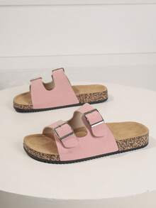 Papuci de damă cu cataramă la modă, din lemn moale, stil resort, sandale de plajă de vară, sandale casual pentru exterior cu curea pentru femei - Roz - Vizualizare 7