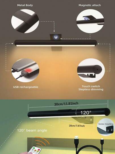 1pc Rechargeable Wand Lamp, Vanity Light, Painting Art Display Verlichting Remote Control, Temperatures Dimmable, Full Metal LED ative Lamp Photos, Dartboard, Indoor Lighting view 3