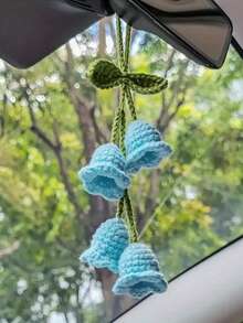 1 件铃兰吊坠钩针钩针车镜吊坠钩针花汽车零件汽车吊坠钥匙扣包吊坠纱线完成白色（包括 4 朵小花），女士汽车零件，我的订单，汽车内饰件粉色汽车零件 - 彩色 - 查看 7