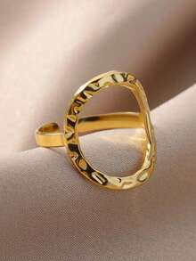 Nhẫn thép không gỉ mạ vàng, bản dày, kiểu dáng bất đối xứng, trang sức hình sinh vật biển, thích hợp cho mùa hè. - vàng vàng - Xem 10