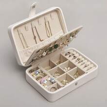 1 件奢华仿皮双层珠宝收纳盒，带安全锁 - 柔软内衬便携式耳环、项链、戒指盒 - 现代桌面展示，适合家庭或办公室，珠宝盒旅行必需品旅行配件旅行包度假返校学校用品珠宝盒 - 彩色 - 查看 8