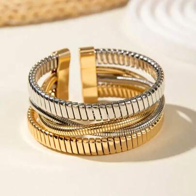 1 pieza Brazalete de hueso de serpiente geométrico abierto con envoltura de línea minimalista y de moda de varias capas, adecuado para uso diario, fiestas y reuniones