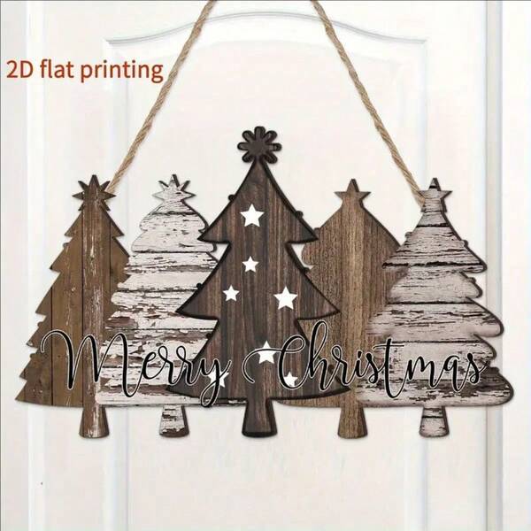1 Stück rustikales Weihnachtsbaum Willkommensschild - Vintage Holztür-Hänger mit Stern-Dekor oben, "Fröhliche Weihnachten" Text, Innen-/Außendekoration für Feiertage, ohne Strom, Außenweihnachtsdekoration