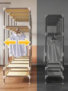 1 Pc Large Capacity Portable Wardrobe, Steel Frame Structure Design With Reinforced Stability, Combination Of Hanging Space And Multi-Layer Storage Area, Bottom Drawer Design For Clothes, Top Space Utilized, Suitable For Home, Bedroom, Efficient Storage Furniture - Multicolor - View 12