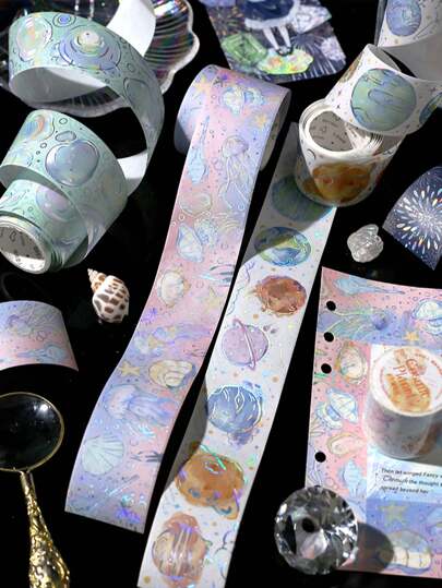 3m Laser Lover's Letter & Paper Tape, 6 Designs Of Colorful Wonderland Series - Romantic Butterfly, Ocean, Bubble, Fireworks For Scrapbooking DIY, Self-Adhesive