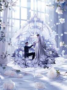 Three-Layer 2D Flat Popular Game Character Acrylic Desktop Decoration Ornaments, Romantic Wedding Scene Ornaments, Game Acrylic Ornament Models, Collectible Game Peripherals, Desktop Decoration