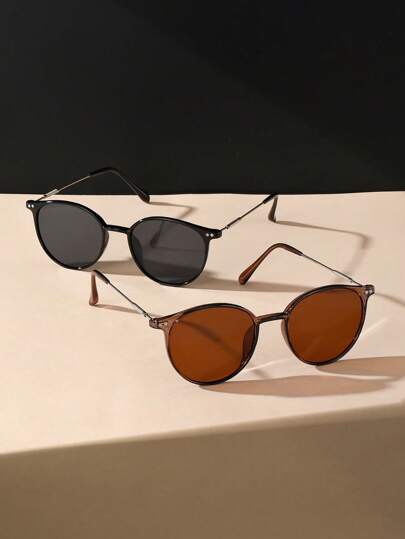 2pcs/1pc New Fashion Small Round Frame Men Retro Hong Kong Style Fashion Glasses