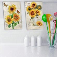 6pcs Kitchen Towels, Absorbent Dish Cloths, Decorative Tea Towels, Quick Dry Cleaning Rags, Reusable For Cooking Baking Housewarming (Yellow Sunflower)For Bathroom Kitchen Decor