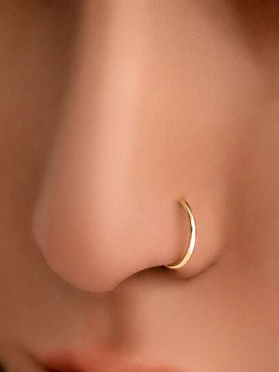 1oc S925 Sterling Silver Gold Plated Classic Plain Hoop Nose Ring, Small, Exquisite, Simple, Hypoallergenic, Unisex Mini Piercing Jewelry, Nose Stud/Piercing Jewelry/Nose Ornaments/Ear Ornaments, Suitable For Daily Wear By Men And Women