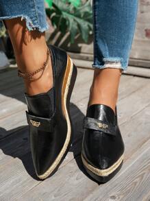 WRCVS Women Platform Wedge Heel Shoes, Lightweight Non-Slip Work Shoes, Fashion Party Shoes, Bohemian Style Sandals, Pointed Toe Espadrille Wedge Heels - Black - View 3