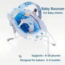 Portable Baby Bouncer For Infant,Modern Baby Bouncer Seat,Infant Bouncers With Music For Babies 0-6 Months Up To 20 Lbs Lightweight For Indoor And Outdoor As Hallowee & Christmas Gifts - 藍色 - 查看 3