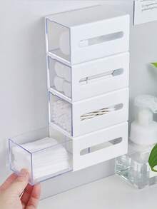4件/3件/2件/1件装壁挂式棉签收纳盒，化妆品收纳盒，首饰盒，塑料收纳架，用于整理和存放棉签、牙线、发圈、发夹、化妆棉、粉扑、口红等物品，适用于家庭、宿舍、商业场所、浴室、房间装饰，也可作为圣诞礼物或浴室配件。 - 彩色 - 查看 4