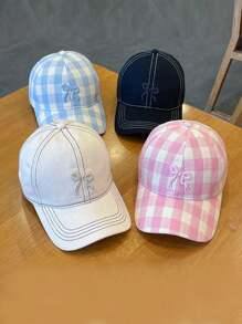 1 pieza Gorra de béisbol con bordado de lazo para volver a la escuela para mujeres, versátil y dulce, sombrero visera estilo coreano a cuadros, favorecedora, para primavera/verano