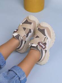 1 Pair All-Season Kids' Sports Shoes, Hook And Loop Design For Easy On/Off, Children Can Wear Them Independently, Thick Sole With Clear Tread For Stable Walking And Agile Running