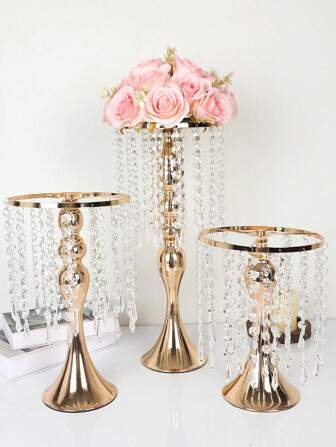 1/2/10pcs Outdoor Wedding Table Centerpiece Decor Artificial Flower Vase, Multifunctional Gold Metal Flower Stand, Elegant Wedding Centerpiece Vase, Crystal Flower Rack For Wedding Party Dinner Event, Restaurant Hotel Decor, Christmas