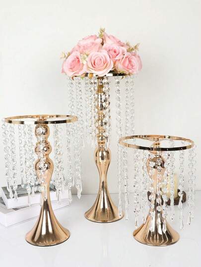 1/2/10pcs Outdoor Wedding Table Centerpiece Decor Artificial Flower Vase, Multifunctional Gold Metal Flower Stand, Elegant Wedding Centerpiece Vase, Crystal Flower Rack For Wedding Party Dinner Event, Restaurant Hotel Decor, Christmas