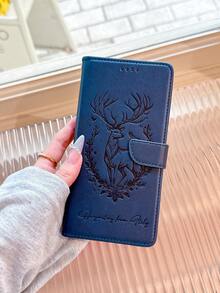 Lucky Deer Embossed PU Leather Flip Cover Phone Case, Shockproof, Kickstand, Card Slot Wallet Style, Compatible With IPhone 6/7/8/XS MAX/11/12/13/14/15/16/17 Pro Max, Galaxy S22/S23/S24 Ultra/S25 Ultra, A05S/A14/A15/A25/A34/A35/A53/A54/A55/Note20 Ultra Series, Redmi, Infinix - Black - View 7