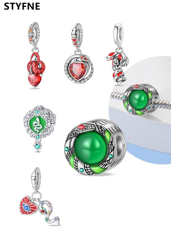 STYFNE 1 pieza Colgante de serpiente misteriosa, serpiente en la selva, serpiente rosa, serpiente roja mística, serpiente de fuego con cuentas, adecuado para pulseras DIY, joyería de mujer, pequeño regalo diario