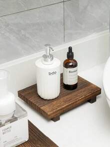 1pc, Simple And Stylish Rustic Style Wooden Tray, Suitable For Bathroom Decoration, Soap Dish, Countertop, Sink, Desktop Decoration, Vase, Plate, Coffee Tray, Decorative Tray, Home Accessories, Black Accessories, Sofa Armrest Tray, Beach Vacation, Bathroom Series, Bedroom Series, Large Capacity