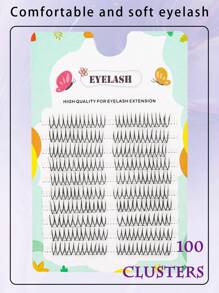100片/套 韩国女团偶像假睫毛，C型卷翘，分段式自然卡通眼妆，保湿效果，透明睫毛梗，单根假睫毛，适合日常妆容，可在家DIY嫁接睫毛，柔软易用 - 黑色 - 查看 7