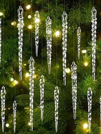 20 piezas Adornos navideños Espirales de hielo artificiales transparentes Decoraciones para el árbol de Navidad Decoración del hogar Colgante de hielo Fondo festivo Colgante Manualidades DIY Decoración de fiesta de cumpleaños y festival