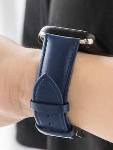 1条男女通用蓝色软皮表带，兼容 Series 11、10、9、SE、8、7、6、5、4、3、2、1，尺寸：41毫米、45毫米、46毫米、49毫米、44毫米、42毫米、40毫米、38毫米，时尚简约运动风智能手表表带 - 藍色 - 查看 5