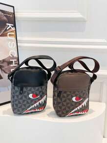 格纹休闲单肩斜挎包，男女通用时尚运动斜挎包个性方形手提包，男女通用商务包竖款鲨鱼嘴设计女包