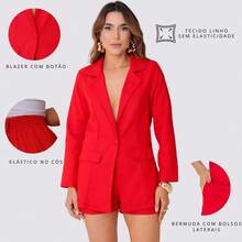 Women's Elegant Blazer And Short Set - 紅色 - 查看 9