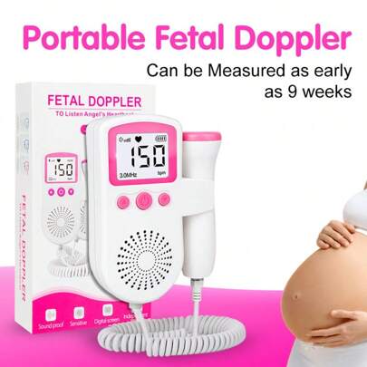 Ultrassom Doppler de frequência cardíaca fetal para gestantes, novo design portátil com display digital, fácil de usar e sem pressão, conjunto combinado: 1 dispositivo, 1 gel, 2 baterias