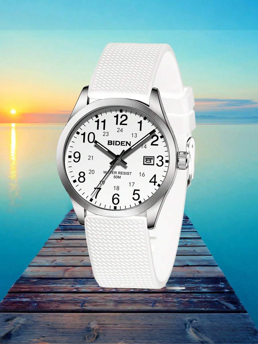 BIDEN 1pc Fashionable Women's/Men's Watch, Neutral Casual Quartz Watch, 30M Waterproof, Female Nurse/Doctor/Medical Special Time, Night Light Easy To Read Dial Watch+Free Box - White - View 1