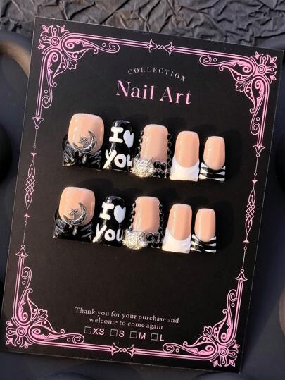Y2K 10 Pieces Handmade Press On Nails Love Yourself Before Loving Others Love Yourself Before Loving Others. Fully Showcase Your Unique Personalized With This Duck-Billed Armor, Suitable For Any Occasion, Any Time, And Anyone To Wear. Nail Supplies Nails