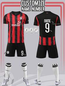 2pcs Personalized Football Jersey, AC Milan Football Uniform For Men, Customized Sports Suit, Running Set, T-Shirt Set, Suitable For Football, Badminton, Basketball - Black - View 1