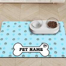 1 pieza Almohadilla de alimentación para mascotas personalizada con nombre - Antideslizante, de fibra de poliéster de secado rápido, diseño de huella de pata en forma de hueso, "Nombre de mascota" personalizado, decoración del hogar creativa y regalo
