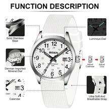 BIDEN 1pc Fashionable Women's/Men's Watch, Neutral Casual Quartz Watch, 30M Waterproof, Female Nurse/Doctor/Medical Special Time, Night Light Easy To Read Dial Watch+Free Box - White - View 9