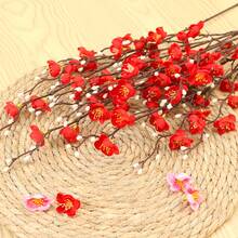 4/12pcs Artificial Red Plum Blossom Flowers, Fake Winter Jasmine Long Stem Plastic Flowers For Home, Hotel, Office, Wedding, Party, Garden Decor - Red - View 5