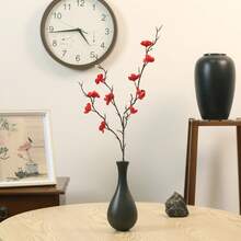 4/12pcs Artificial Red Plum Blossom Flowers, Fake Winter Jasmine Long Stem Plastic Flowers For Home, Hotel, Office, Wedding, Party, Garden Decor - Red - View 3