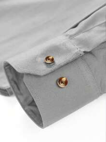 Men's Simple Solid Color Shirt, Versatile Long Sleeve Shirt For Daily Commute, Men's Business Single-Breasted Long Sleeve Shirt - Grey - View 4