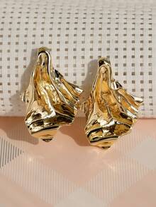 1 Pair Asymmetrical Smooth Textured Decorative Earrings, Fashion Jewelry Suitable For Women - Pleated Earrings - View 4