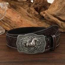 1 buc Curea versatilă Western Cowboy cu imprimeu în relief, casual Boho, din piele PU, cu ținte, la modă, casual, versatilă, elegantă pentru tineret, potrivită pentru toate anotimpurile, vară, școală, afaceri, iubit, soț, tată, tată, bărbați, cadou, purtare zilnică, modă, adolescenți, activități în aer liber, vacanță, atletic, călătorii, stradă, Boho, vintage