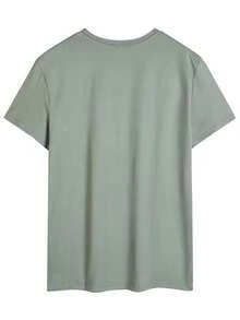 男士夏季字母印花圆领宽松休闲T恤 - 綠色 - 查看 3