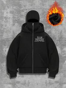 Autumn And Winter Women's Retro Fashion Balaclava Cavalry Double-Layer Hoodie - Black - View 4