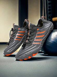 1 Pair All-Season Slip-Resistant Water Shoes For Beach And River Sports, Women And Men, Quick-Drying Breathable Fabric Upper With Rubber Sole, Striped Pattern - Grey - View 3