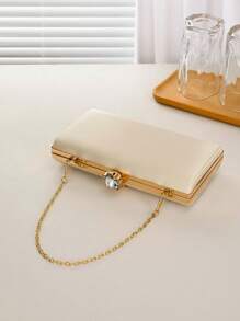 Women's Evening Clutch Bag, Bride Wedding Gold Satin Fashion Metal V-Shaped Decoration Wallet, Detachable Metal Chain Shoulder Bag For Wedding Party, Multi-Function Shiny Handbag For Cocktail Party Wedding Purse