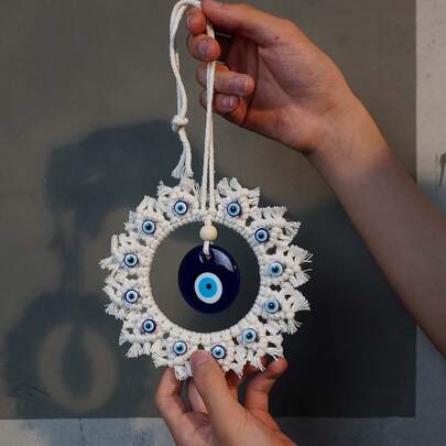 2pcs Buy 1 Get 1 Free Handmade Woven Circular Snowflake Wall Decor With Evil Eye - Large Blue Evil Eye Home Decor, Perfect For Wall Hanging, Unique Fashionable Christmas Gift, Suitable For Housewarming Or Special Occasions - Completely Handcrafted, Personalized Decoration One-Of-A-Kind