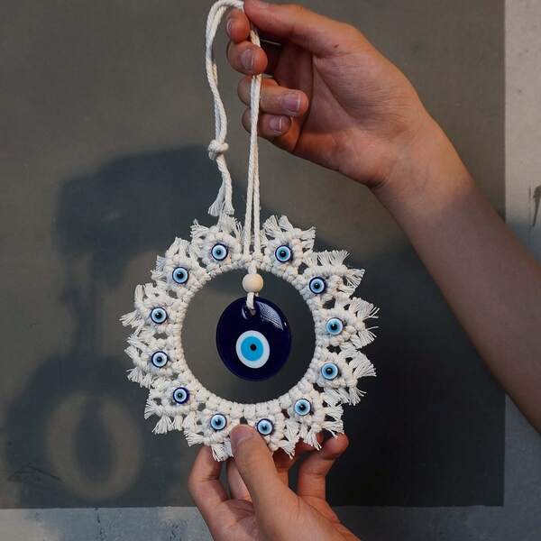 2 peças Compre 1 e Leve 1 Grátis Decoração de Parede de Floco de Neve Circular Feito à Mão com Mau-Olhado - Grande Decoração de Casa Azul com Mau-Olhado, Perfeito para Pendurar na Parede, Presente de Natal Único e Elegante, Adequado para Inauguração de Casa ou Ocasiões Especiais - Totalmente Feito à Mão, Decoração Personalizada e Única