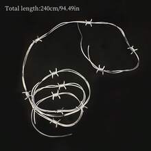 1 件仿铁丝花环 - 万圣节派对装饰道具，假铁丝网花环，营造怪诞氛围 - 銀色 - 查看 4